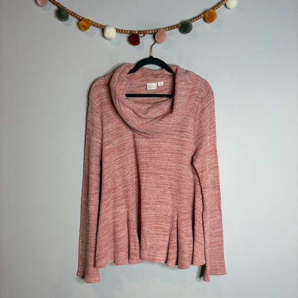 Anthropologie Postcard pink waffle thermal print Maurisa cowl neck top - Picture 2 of 6